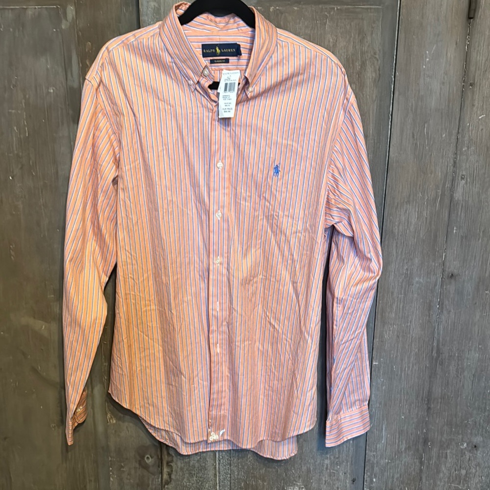 Polo by Ralph Lauren Men's Orange Striped Shirt NWT 17 36-37